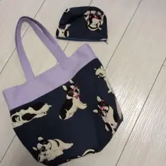 犬柄トートバッグエコバッグハンドメイド、ポーチおまけ。