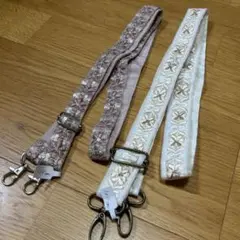 インド刺繍　スマホショルダーストラップ 120cm 2個セット　ピンク　ホワイト