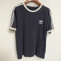 adidas アディダス ダークグレー 3本ライン Tシャツ Lサイズ相当