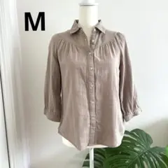 ガーゼ生地　綿100% ベージュ　濃いベージュ　シャツ　Mサイズ　七分袖