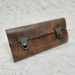 【極美品✨】ヒロコハヤシ 長財布 二つ折り レザー 毛並柄 希少デザイン 茶色