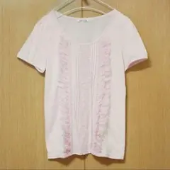 NICE CLAUP/ナイスクラップ 半袖カットソー レース ピンタック ピンク