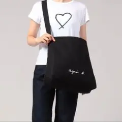 agnes b. VOYAGE ロゴ キャンバスショルダーバッグ ブラック 大