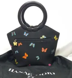 美品 HANAE MORI ハナエモリ レア蝶柄 お洒落ハンドバッグ