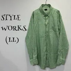 ＳＴ YＬＥ ＷＯＲＫＳ\グリーン白/ストライプ/長袖/シャツ/ボタンダウン