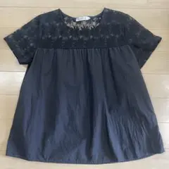 半袖トップス　黒　レース　XL