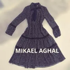 《美品》MIKAEL AGHALネイビー花柄ボウタイワンピース　レース