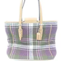 COACH コーチ ハンドバッグ パープル グリーン チェック柄