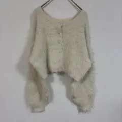 【Wcloset】(F)ジャギーニットカーディガン/ショート丈ニット/ふわふわ