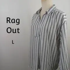 Rag Out　長袖　プルオーバーシャツ　L　ホワイト×ネイビー　ストライプ