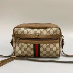 美品 グッチ GG ロゴ レザー ショルダーバッグ ポシェット ブラウン