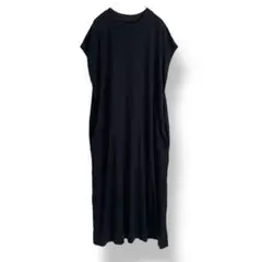 無印良品　フレンチスリーブカットソーワンピース　黒　クルーネック　M〜L