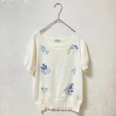 ⭐Anatelier アナトリエ 花柄ビーズ刺繍 半袖ニット ホワイトMサイズ
