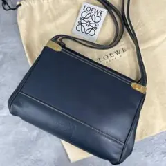 LOEWE レザー ワンショルダー バッグ アナグラム ロゴ型押 ネイビー