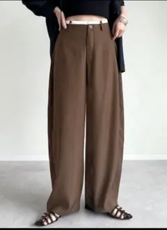 リエディ　ツイルウエスト切り替えバレルレッグパンツ　ブラウン