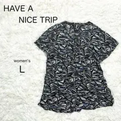 【HAVE A NICE TRIP】 チュニック 麻100 総柄 柄物 L 夏