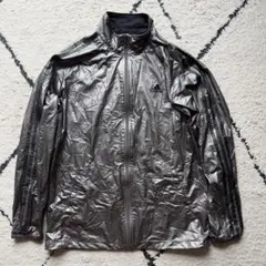 00s adidas トラックジャケット　シルバー　レザー風加工　XOサイズ