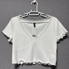 H&M レース付きホワイトクロップドTシャツ