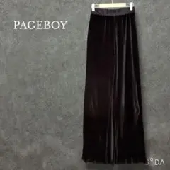 ♥ページボーイ【F】楽ちん光沢フレアパンツ ブラック ウエストゴム