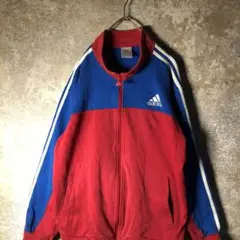 【ヴィンテージ】adidas フルジップスウェット 赤青 古着 AS123