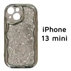 iPhone13mini ウェーブ シルバー キラキラ カバー