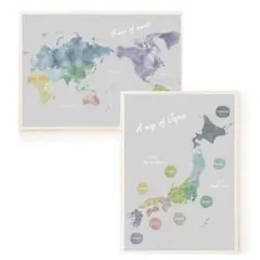 世界と日本の地図セット　A3 くすみカラー