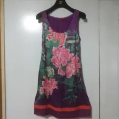 ヴィヴィアンタムパープル花柄刺繍ワンピース、SILK、ドレス