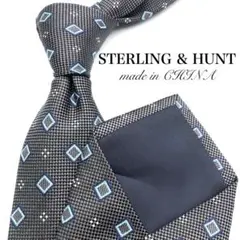 【美品】STERLING & HUNT ネクタイ 小紋柄 グレー スカイブルー