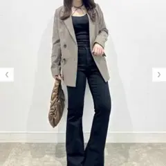 GU チェック柄 ダブルブレストジャケット（L）ブラウン