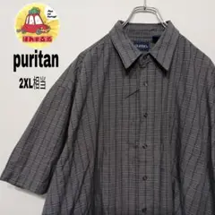 USA古着 puritan　半袖ボタンシャツ2XL相当　ブラックグレー