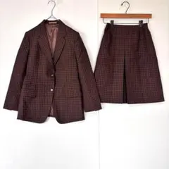 OXFORD　スカート セットアップ　チェック柄　プリーツ　M　ブラウン系