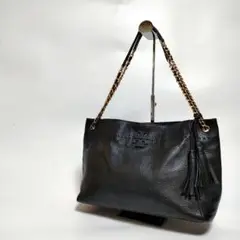 良品!/トリーバーチ/トートバッグ/ブラック/レザー/ゴールドチェーン
