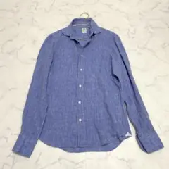 Finamore Fイニシャル付き リネン100% 長袖シャツ　S ブルー