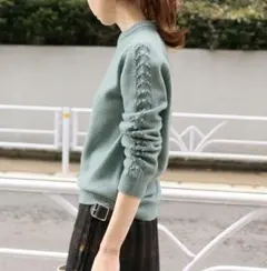 IENA ミントグリーン 丸首ニットセーター ウール100%