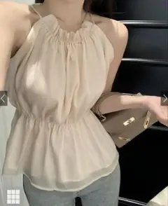 GRL ホルターネックオーガンジーペプラムトップス