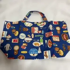 ハンドメイド　昭和レトロ　純喫茶　トートバッグ ブルー　青色