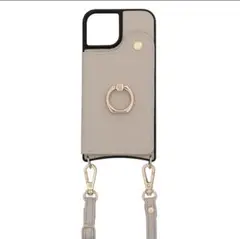 【ブリジオ】iPhone15 ケース　ショルダーストラップ付　エクリュR