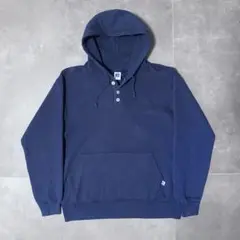 80s 90s ラッセル usa製 ハーフボタン　ヘンリーネック　ネイビー　無地