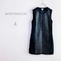 【ワシントン】　美品　高級感　セミタイト　ノースリーブワンピース　フェイクレザー