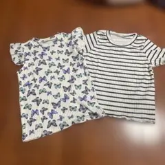 130cm キッズ トップス 2枚セット 蝶柄 ストライプ