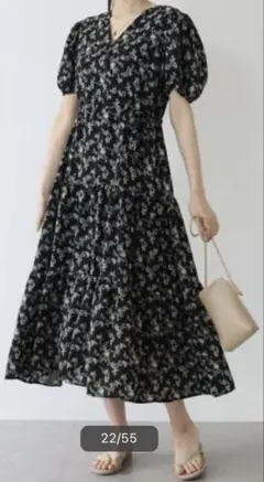ブルーイースト　花柄カシュクールティアードワンピース