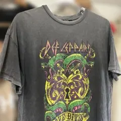 デフレパード・プリントTシャツ・ダメージ加工・フェード加工・XL相当