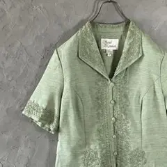 ヴィンテージ　ジャケット　半袖　個性的　刺繍　ビーズ　フルボタン　古着　VT1