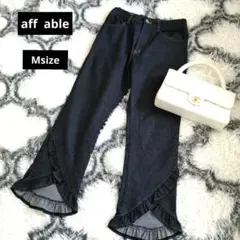 ★aff able ★裾フリル付きダークデニムパンツ/日本製/Msize