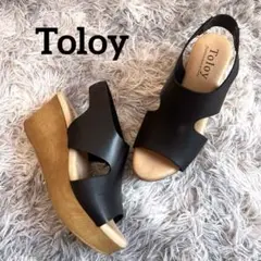 【新品級】TOLOY トロイ レザー ウェッジソール サンダル 厚底 37 黒