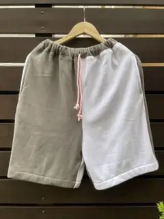 ハーフパンツ 膝上丈アシンメトリー ハンドメイド 部屋着 個性的 白 グレー