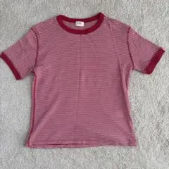 BEAMS HEART 赤白ストライプ 半袖Tシャツ　ワッフルT