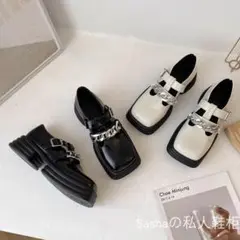 個性的さん集まれ❤︎エナメルブラック チェーンデザインシューズ24cm