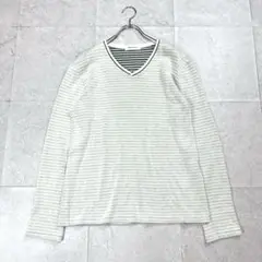 【ボイコット】レイヤード透け編みカットソー Vネック 長袖 ボーダー メンズ