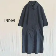 INDIVI インディヴィ　ロングシャツ　ネイビー　シャツカラー　七分袖　M相当